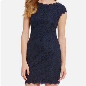 NWT Eliza J Navy Lace Cap Sleeve Cocktail Mini Dress, size 4